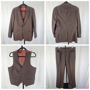 Ranchman VTG 70s/80s Western Three Piece Suit Jacket Vest Pants Mens L Retro